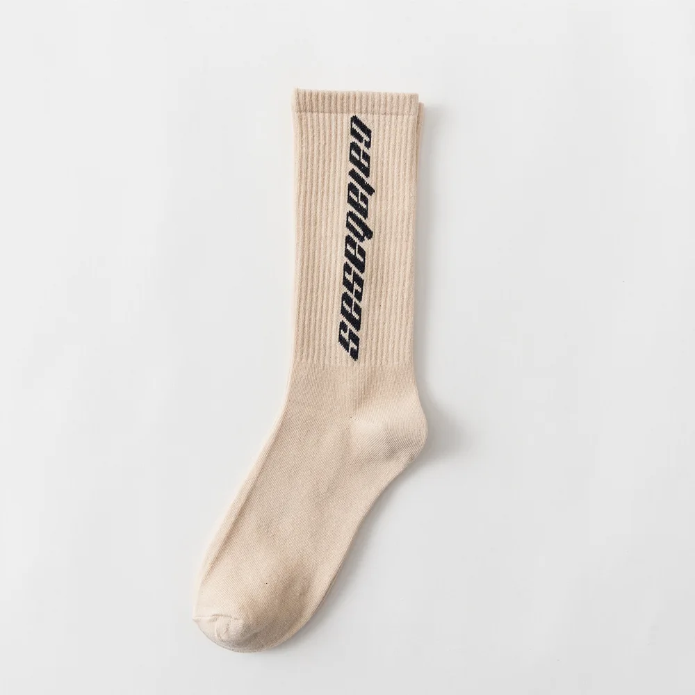 Тренд, носки для скейтборда с буквенным принтом, мужские и женские повседневные спортивные носки - Цвет: Бежевый