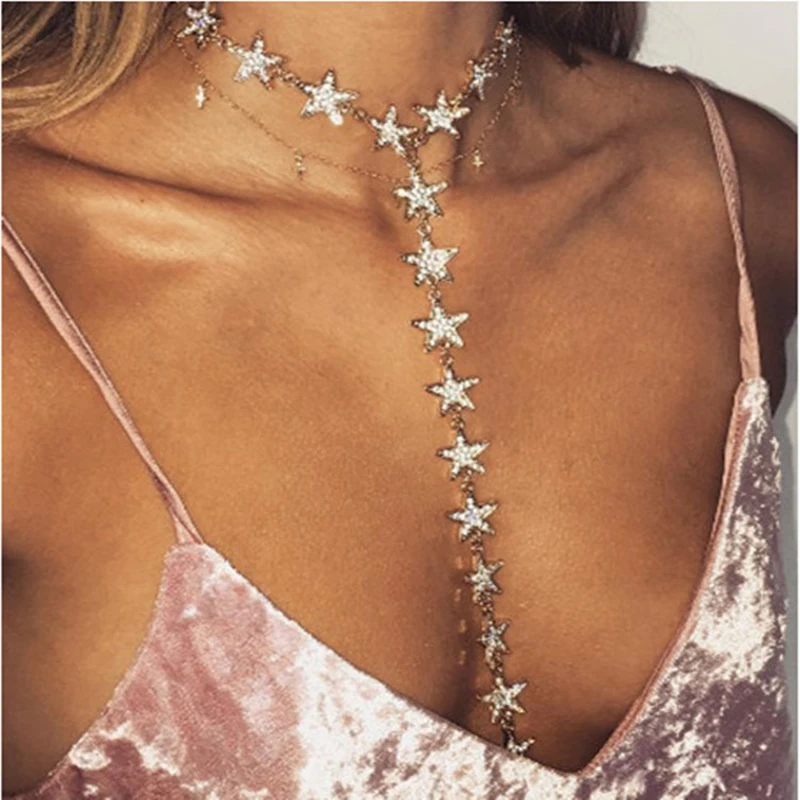 

JSMY Popular Five-pointed Star Body Chain Fashion Simple Temperament Necklace Clavicle Chain