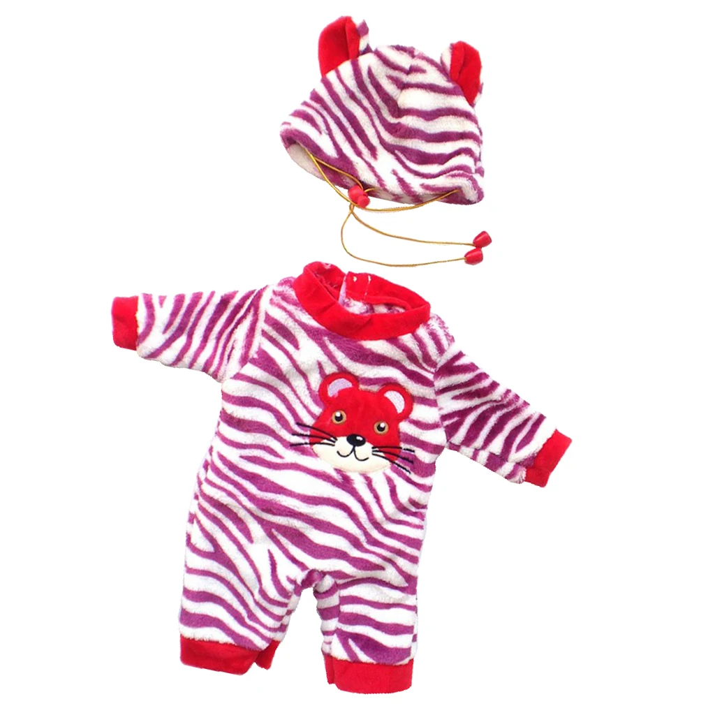 Fashion Doll Clothes Suit Lion Print Romper Jumpsuit Hat For 50cm 20inch Reborn Baby Girl Doll Accs