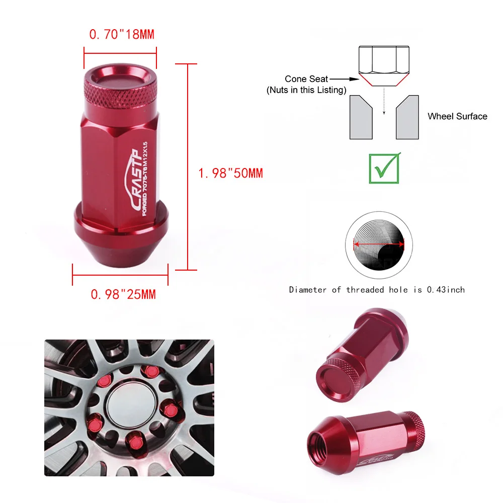 RASTP-20 шт. кованые 7075-T6 алюминиевые колесные гайки длина 50 мм гайки M12x1.5/M12x1.25 для Honda Civic автомобильные аксессуары RS-LN047