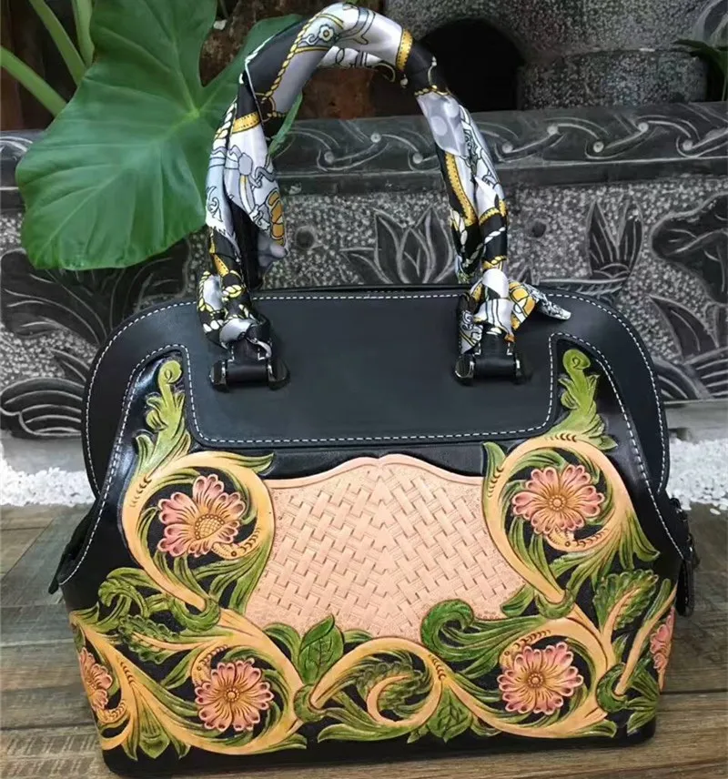 

2017 chinese vintage flower shell high quality luxury leather ladies hand bags