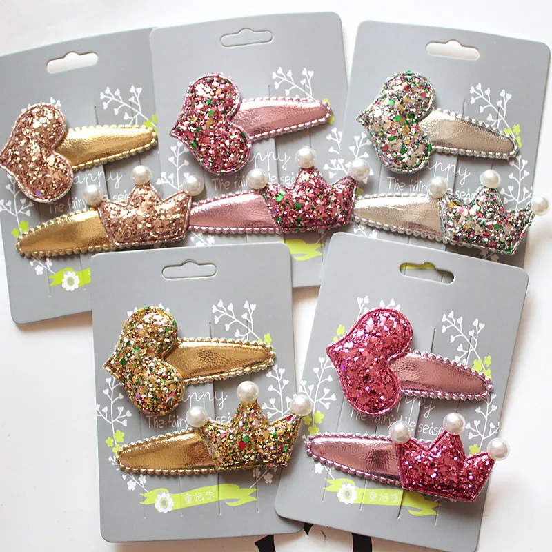

Top Quality Glitter Felt Kid Hair Clip Girls Synthetic PU Leather Hair Grip Prince Girls Hair Barrette Floral Kid Hair Accessory