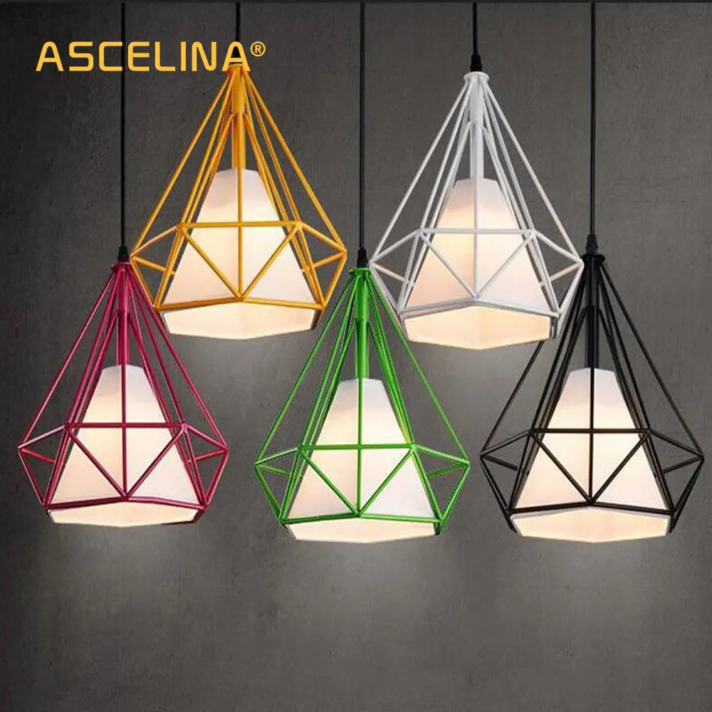

Modern Art Pyramid Nordic Iron Diamond Pendant Lights Birdcage Ceiling Pendant lamps Home Decorative Light Fixture D38/45/50cm