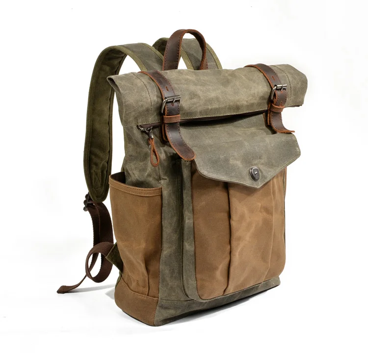 SIDE DISPLAY of Woosir Vintage Waxed Canvas Leather Backpack