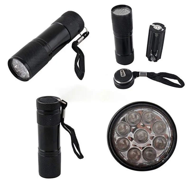 

Mini Aluminum UV ULTRA VIOLET 9 LED FLASHLIGHT BLACKLIGHT Torch Light Lamp