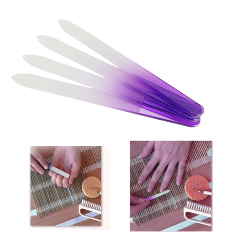 

4pcs Professional Crystal Glass Nail Files Double-sided Buffers Filing Buffing Nail Art Sanding Bar Manicure Pedicure Nail Tools
