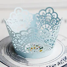 Синий вырезать полые кружево свадебное украшение для кексиков филигрань цвет бумага мини кексы чашки торт, чашки для выпечки обертка