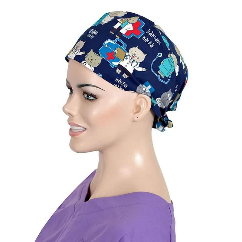 

Women Men Bear Navy Surgical Cap Nurse Cotton Hats Medical Accessories Adjustable Dental Clinic Veterinary Work Hat Vet Caps