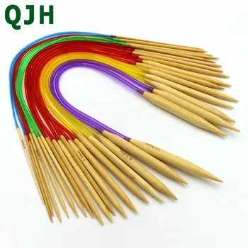 

QJH Brand New Multi-color 2.0mm-10mm 18Pcs 32" 40cm Eco-Friendly Double Point Bamboo Annular Knitting Needles Crafts Yarn tool