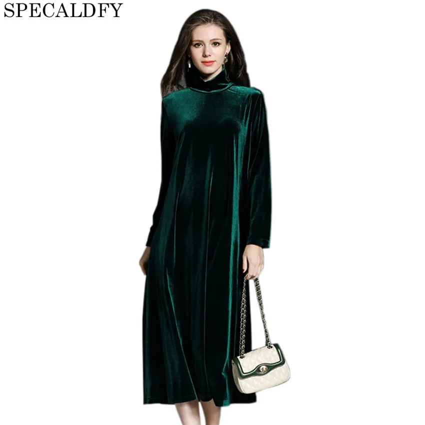 green velvet turtleneck dress