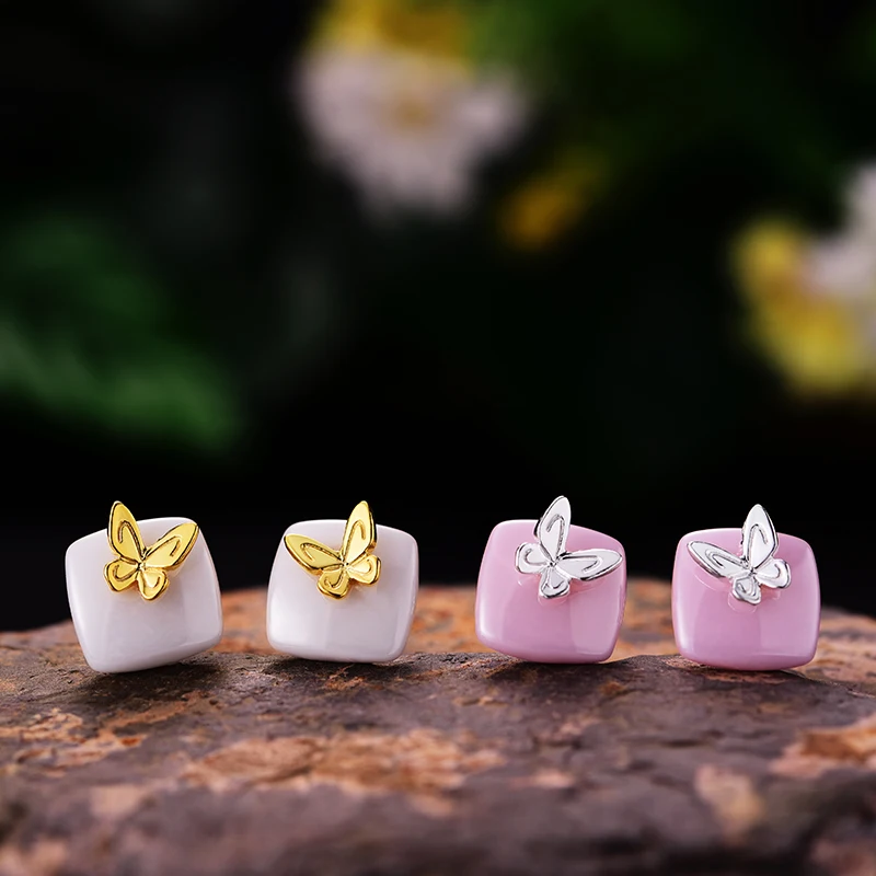 Lotus Fun Moment Реальные 925 пробы серебро 2018 Модные серьги гвоздики розовая бабочка