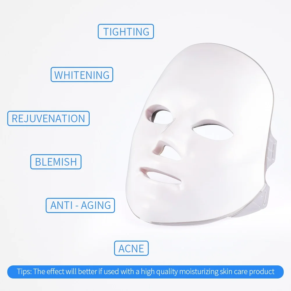 Новейшая модель; 3/7 цветов фотон Электрический светодиодный маска для лица с шеи омоложения кожи против акне против морщин Красота лечение салон дома Применение