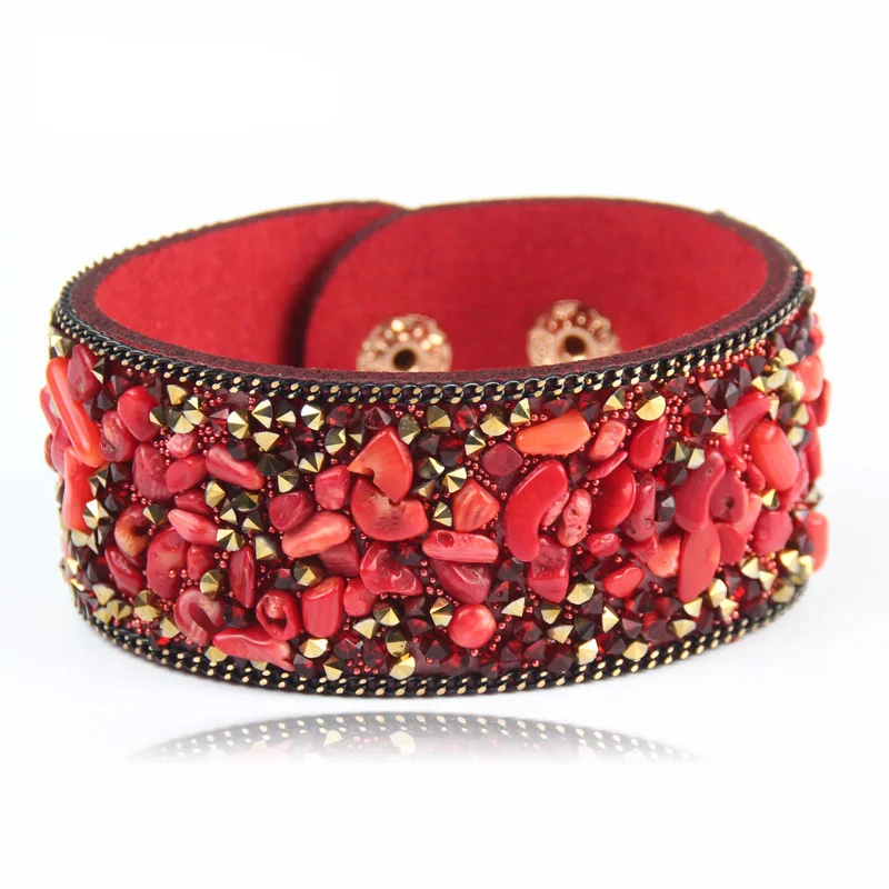 Fashionable Women Charm Wrap Bracelets Slake Leather Bracelets With Crystals Stone Rhinestone Couple Jewelry Gift Bracelet Jewelry