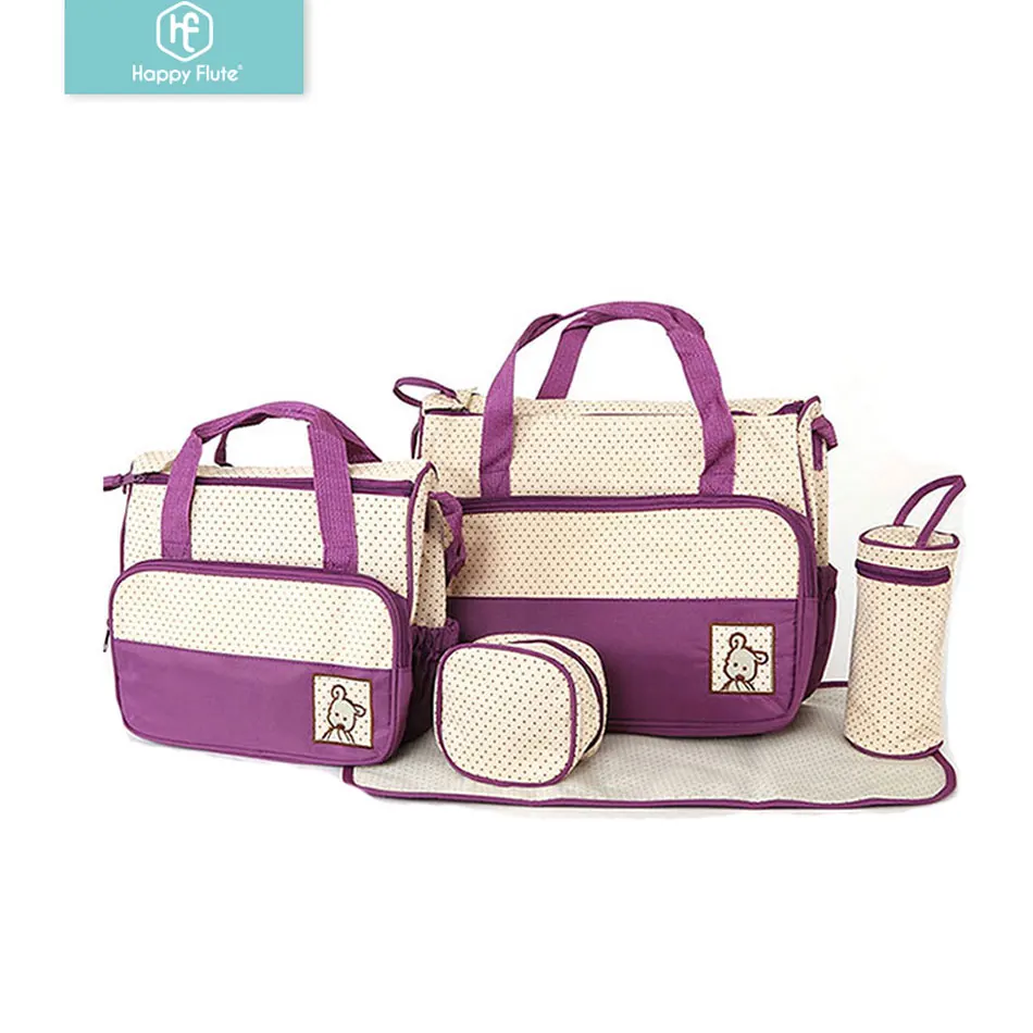Happyflute waterproof 5PCS/Set Nylon baby diaper bags Multi function large capacity Mummy bag