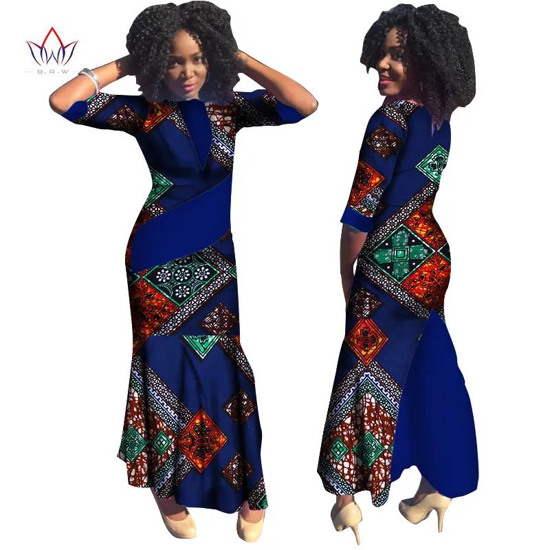 Летние женские платья размера плюс,, традиционная африканская модная одежда, африканская восковая Дашики, длинное Хлопковое платье, натуральный 7xl WY814