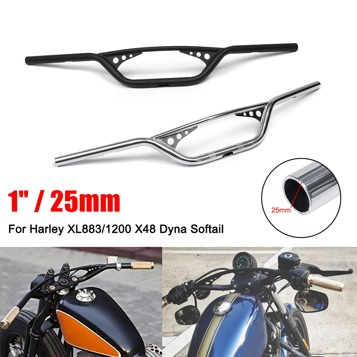 

1" 25mm Motorcycle Handlebar Handle Bar Drag Z Bars for Harley XL883 1200 X48 Davidson Dyna Softail
