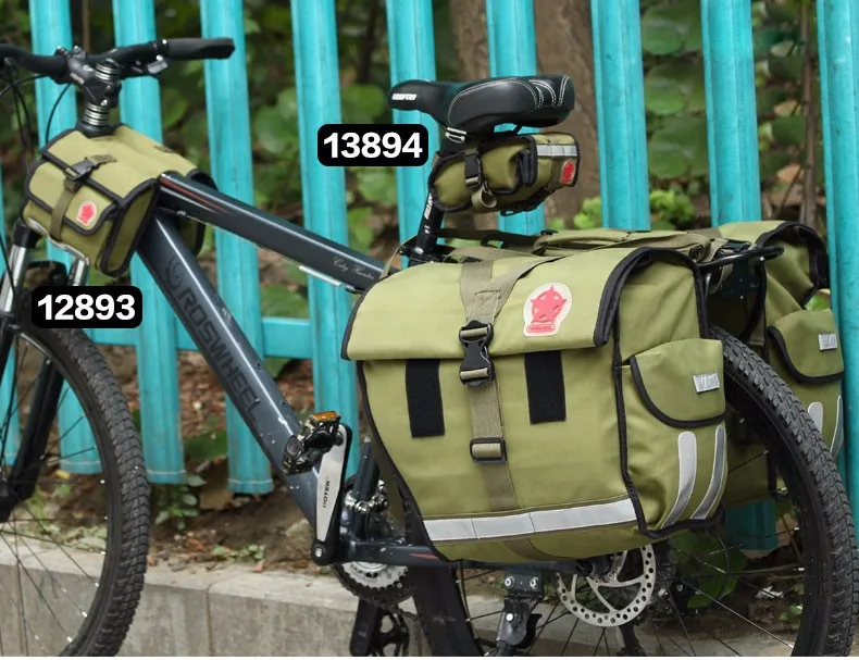 Top Roswheel Green Canvas Waterproof Double Bicycle Pannier Rear Seat Bag Bike Pouch 40-50L Bike Trunk Rack Bag Bycicle Carrier Bag 13