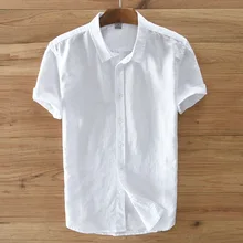 Итальянская брендовая мужская рубашка, однотонные мужские льняные рубашки, летние мужские рубашки с коротким рукавом, хлопковые модные льняные мужские рубашки, Camisa Masculina 3xl