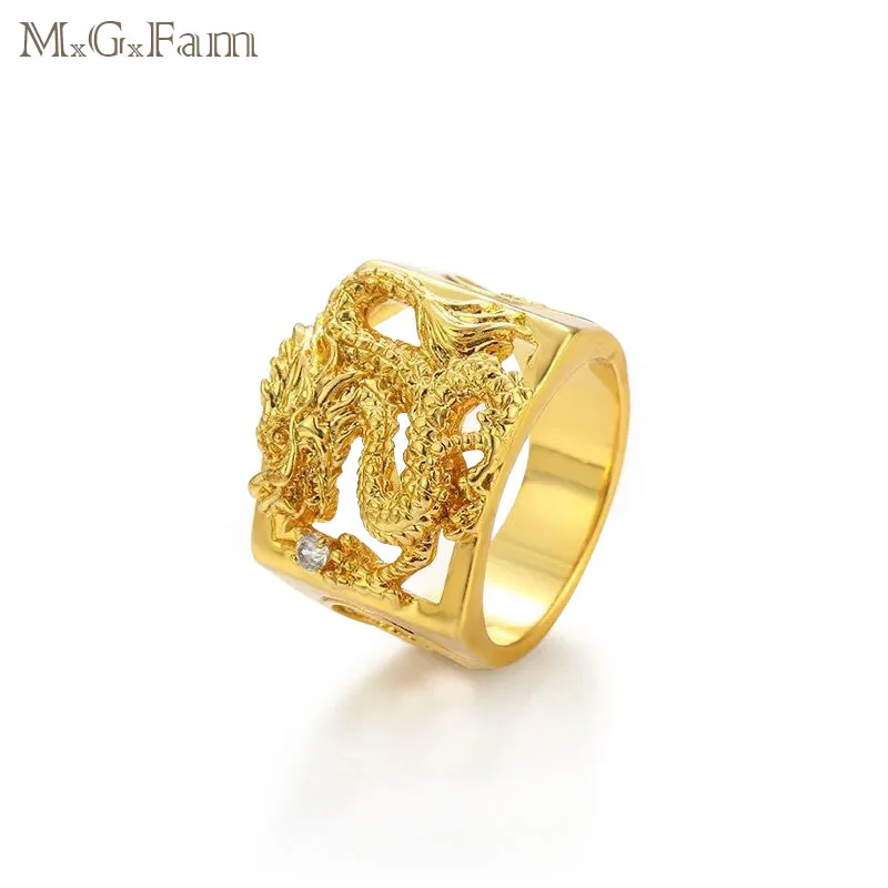 

MGFam Dragon Rings For Masculine Men 24 k Pure Gold Color China Mascot National Style jewelry 9/10/11/12 (US)