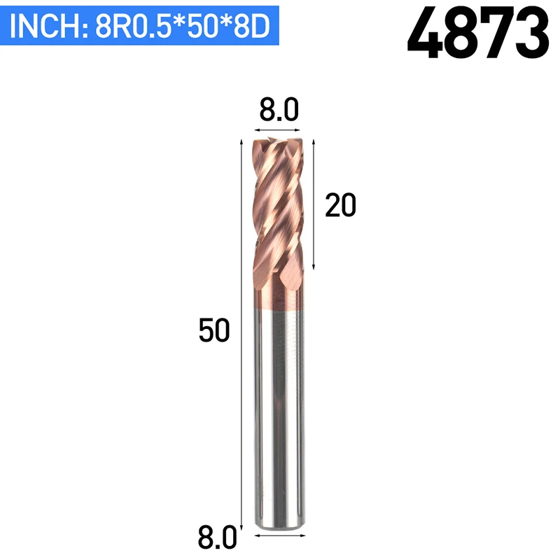 HUHAO 1 шт. Вольфрамовая сталь круглый нос резак ЧПУ Инструмент сплав покрытие резак 4 лезвия Концевая фреза медь чугун обработки фрезы - Длина режущей кромки: 4873