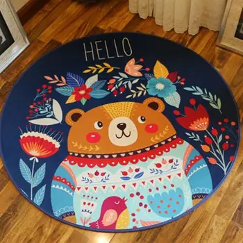 

Cartoon Animal Flower Round Carpets Living Room Computer Chair Area Rug Children Play Tent Floor Mat Cloakroom Rugs 60x60cm C143