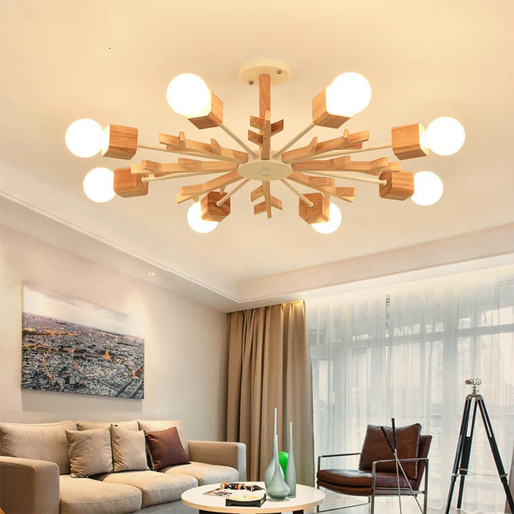 

Nordic style living room chandelier personality creative solid wood bedroom study LED lighting restaurant chandelier LM5251044py