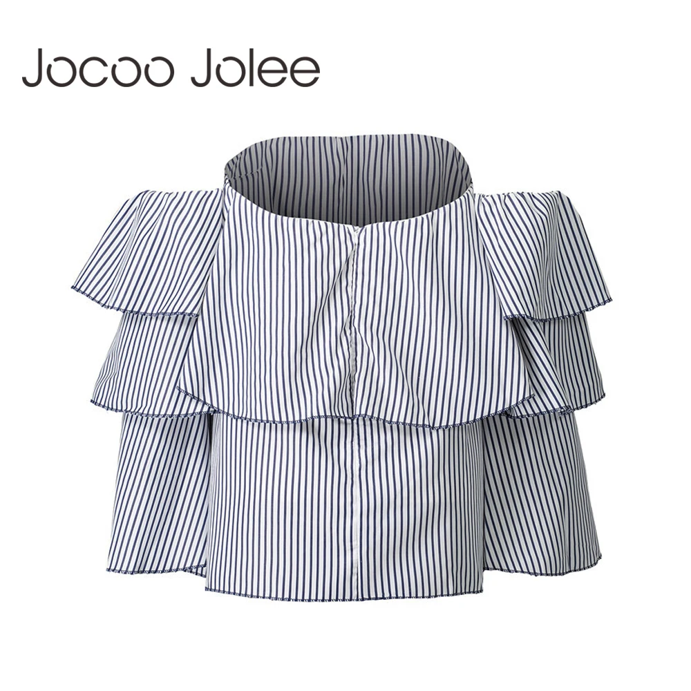 Блузка Jocoo Jolee в полоску с открытыми плечами и оборками свободная блузка