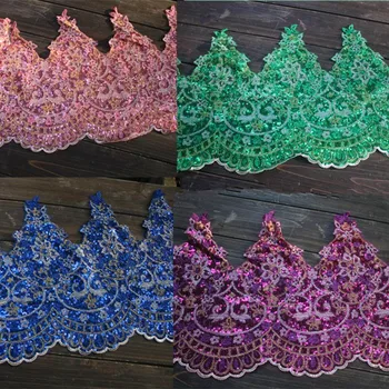 

12.6"32cm wide (2yards/lot) Sequined Embroidered Tulle Lace Trim ,Mesh Lace Trim on Stage