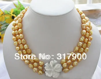 

3ROW 11MM YELLOW BAROQUE FW CULTURED PEARL NECKLACE