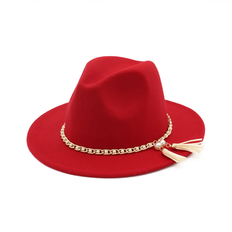 Шерстяная фетровая шляпа Панама джазовые фетровые шляпы с кисточками и жемчугом винтажная Кепка для официальных вечеринок и сценических верхних шляп для женщин и мужчин унисекс
