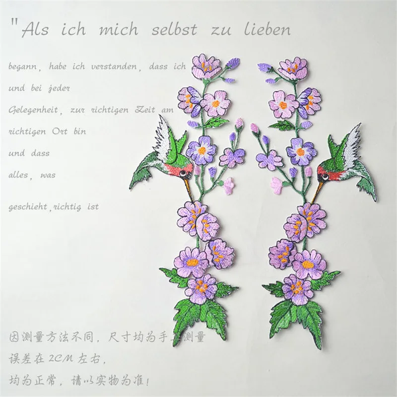 2 Patches Embroidered Purple Flower Bird Ironed On Applique DIY Patch MP33 | Дом и сад