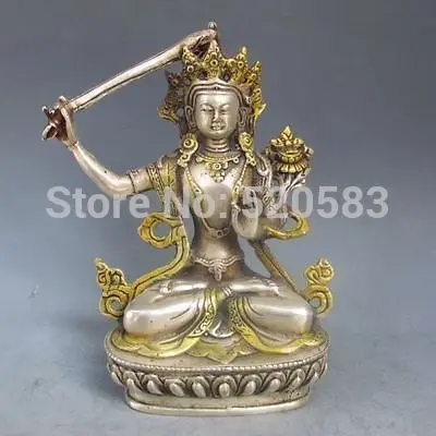

free Chinese Silver Bronze Gilt Tibetan Buddhism Statue --- Manjushri Buddha fast