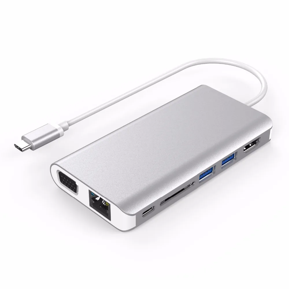 Type C концентратор USB-C 4K HDMI VGA RJ45 SD USB 3,0 ключ для ноутбука или смартфона с разъемом Thunderbolt type C или USB-C 3,1