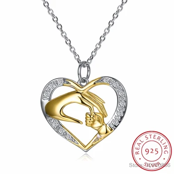 

925 Sterling Silver Mother Love Baby Child Rhinestone Big Hand Hold Little Hand Heart Necklace Mom Birthday Gift Fine Jewelry
