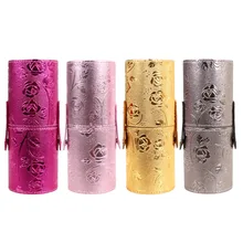 New Empty Portable Travel PU Leather Cosmetic Brushes Pen Holder Storage Makeup Brush Container Round Pen Holder Cosmetic Tools