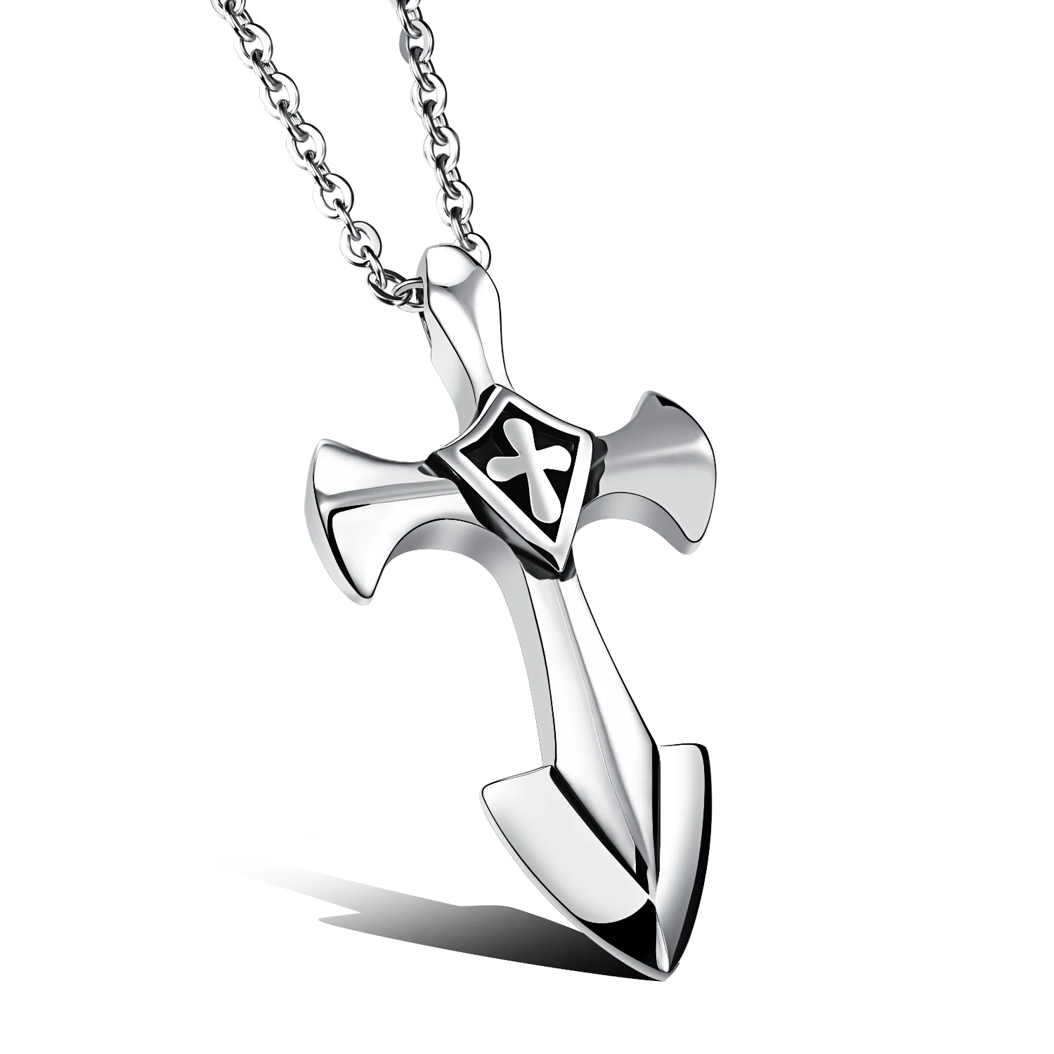 Stainless Steel Crusades Cross Pendant Men Necklace Punk Rock Style With 50cm Link Chain Polishing Jewelry Gift