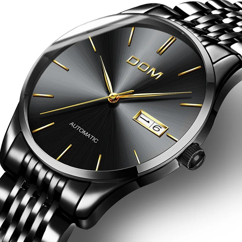 

business mens watches Mechanical automatic stainless steel man watch DOM luxury brand wristwatches waterproof male clocks