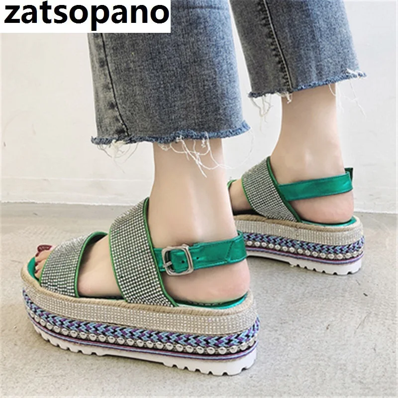 

Zatsopan Summer platform Sandals Women Peep Toe Buckle Strap High Heels shoes Fashion sexy Bling Rhinestone Wedge Sandalia Mujer