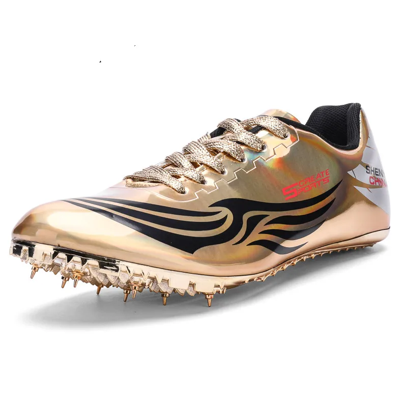 

2019 Track and Field Shoes Man Gold Silver Spikes Shoes Athletics Man Lightweight Comfortable Running Nails Sneakers Male