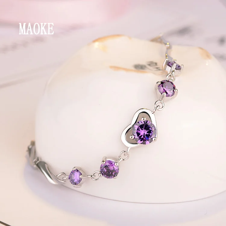 Женский браслет из серебра 925 пробы с инкрустацией сердца|bracelets for|heart bracelets for