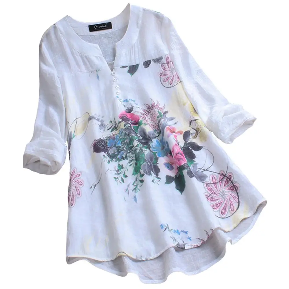 

2019 Women Plus Size Casual Tops V Neck Long Sleeve Vintage Boho Floral Printed Patchwork Loose Blouse Shirt Top M-5XL