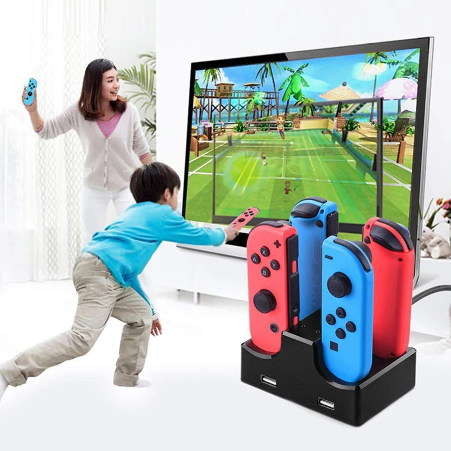 

4 In 1 NintendoSwitch USB Charging Dock Station Charger Stand Holder 2 Extra USB Port & LED Indicator for Nitendo Switch Joy-Con
