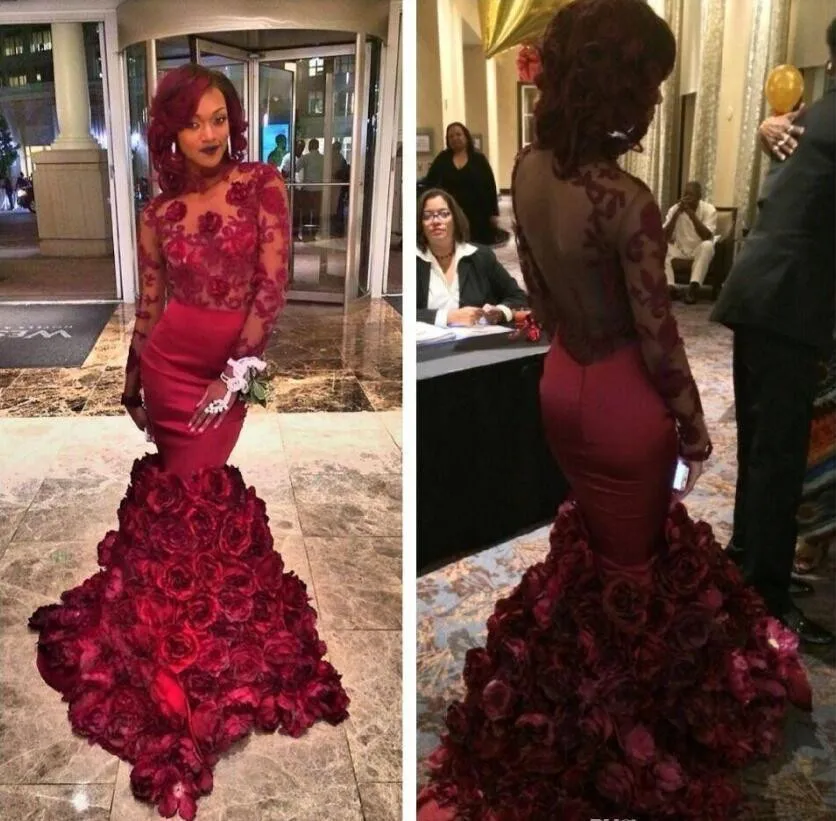 Burgundy Mermaid Prom Dress 2017 New Long Sleeve Backless