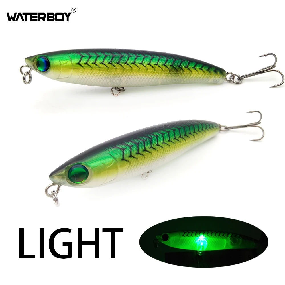 WATERBOY 11cm 20g Flashing LED Light Pencil Fishing Lure Treble Hook Electronic Luminous Fish Lamp Bait Stickbait Factory Price