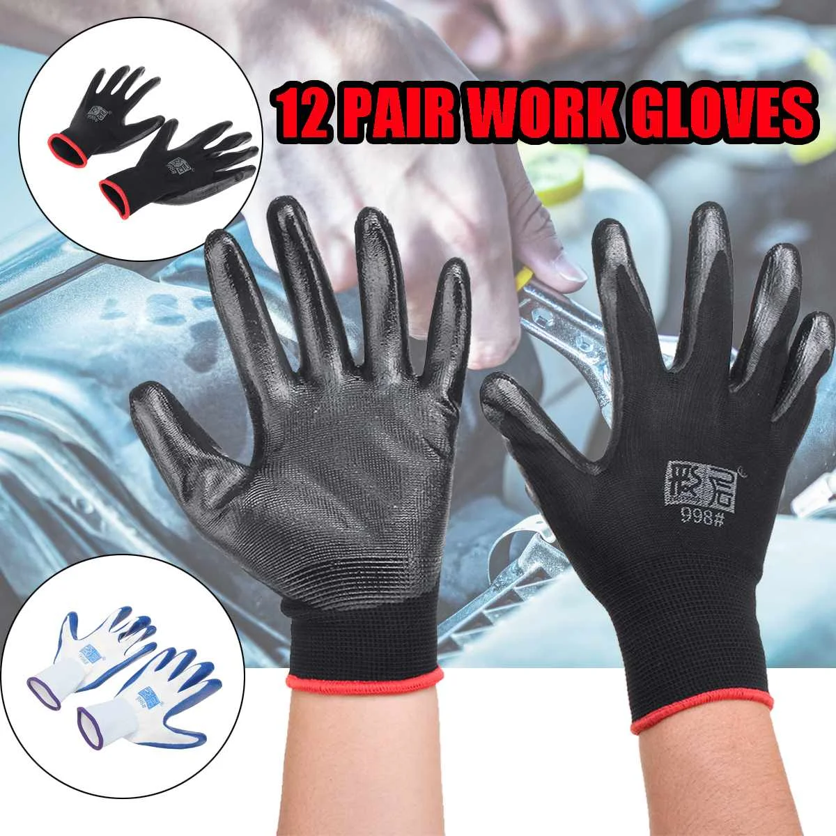 

12 Pairs/Pack Nitrile Coated Labor Insurance Cut Proof Working Gloves Wear Resistant Non Slip Safety Hand Protection Gloves