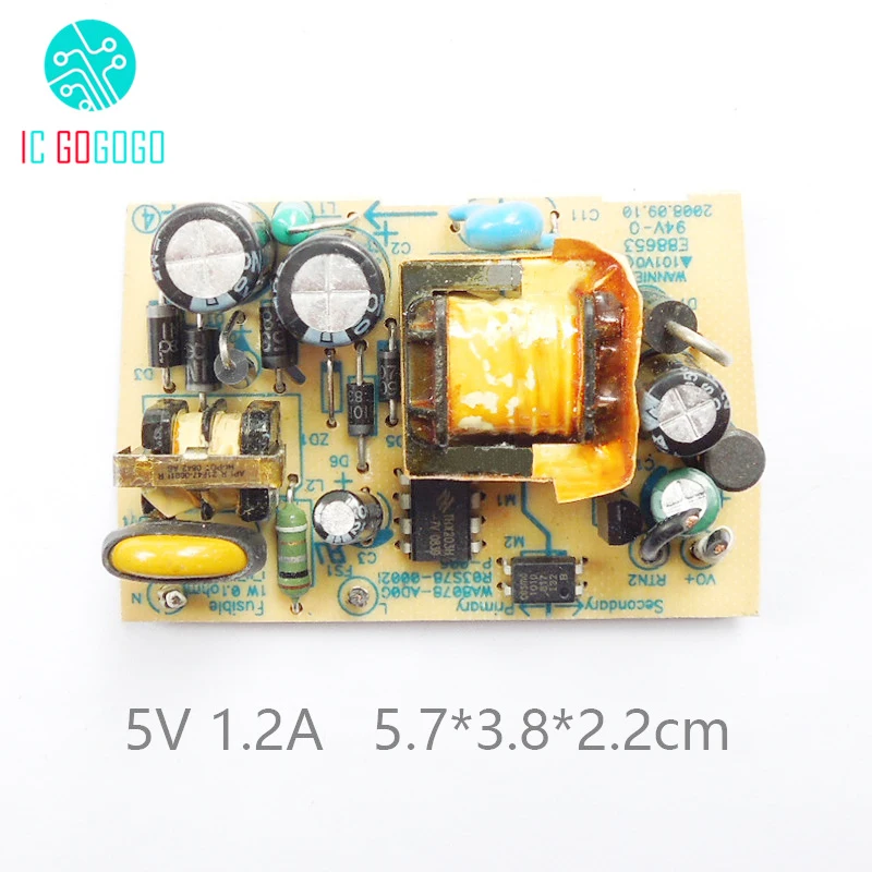 

AC-DC 5V 1.2A Switching Power Bare Board 5.7*3.8*2.2cm Power Supply Module 1200MA 100-240V 50/60HZ SMPS