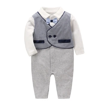 

fashion Baby Gentleman Rompers Bebes Infant Suit For Wedding Newborn Boys Jumpsuit Tie bow Baby Party Suit Party Clothes