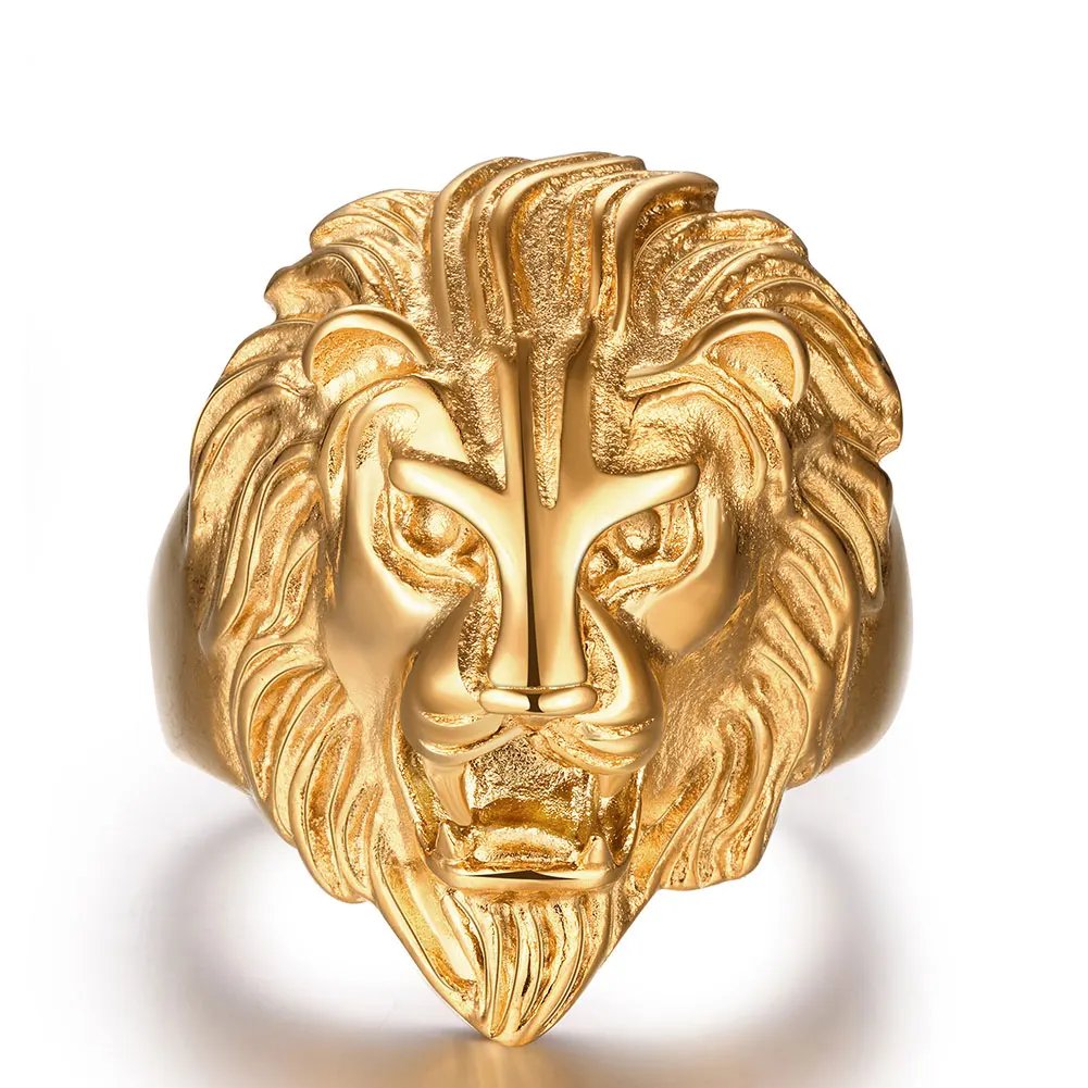 

Fiercely Jewelry Men Ring Gold Color Lion Head Gothic Biker Ring Stainless Steel Punk Fashion Band Male Rings Party Jewelry