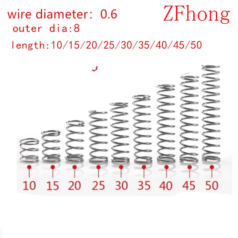 

20pcs/lot 0.6*8*10/15/20/25/30/35/40/45/50mm 0.6mm Stainless Steel Micro Small Compression spring outer diameter 8mm