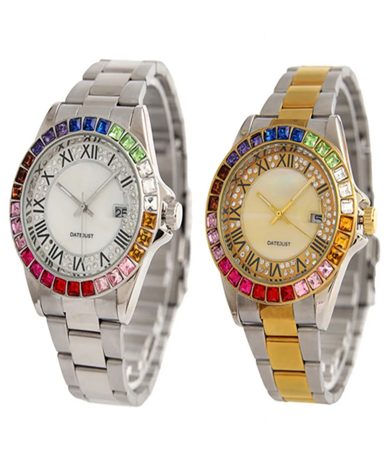 

reloj mujer luxury women watches New brand Multicolor full diamond watch ladies dress silver and gold bracelet wrist watch clock